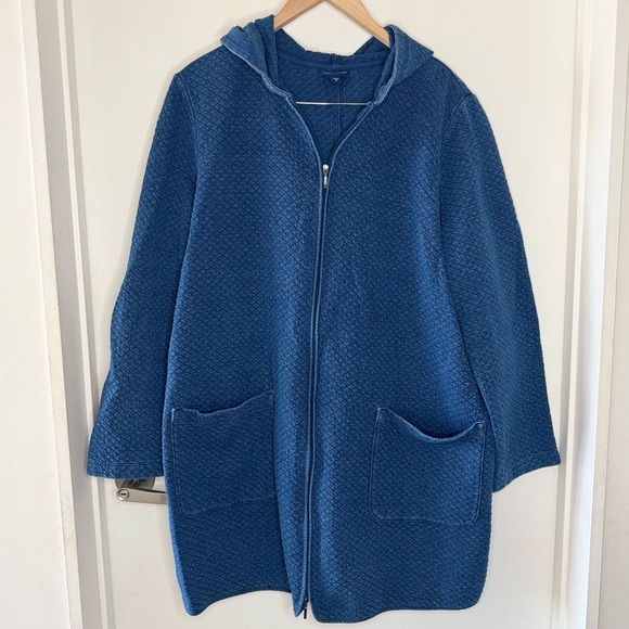 J Jill Pure Jill Indigo Quilted Cotton Hooded Pocket Long Cardigan Women’s XL - Picture 1 of 6